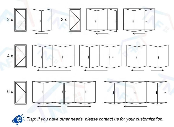 Aluminum Accordion Door Bifolding Doors Double Tempered Glass Folding Door With High Security Lock