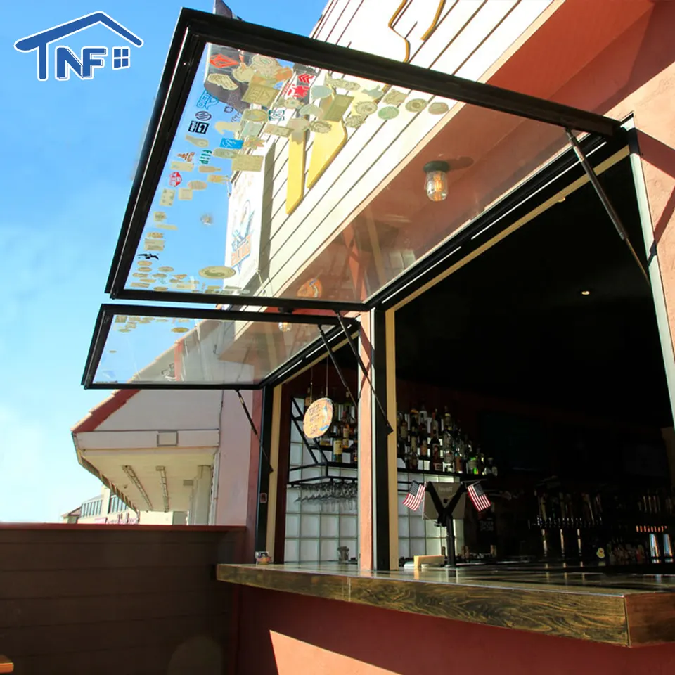 Thermal Break Aluminium Gas Strut Pass Through Windows Top Hung Aluminum Push Out Flip Up Awning Window For Kitchen Bar