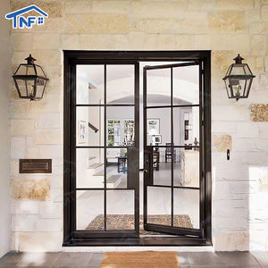 Manufacturer Modern Double Exterior/Interior Grill Steel French Door Designs Glass Wrought Iron Door