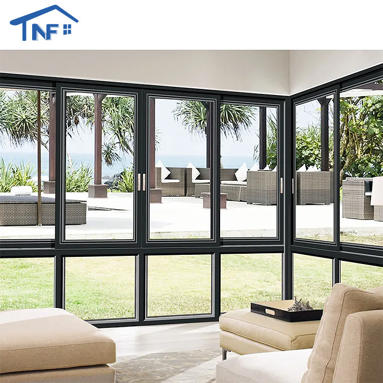 Black Aluminum Sliding Window To The Balcony Color Blue Glass Sliding Glass Reception Windows