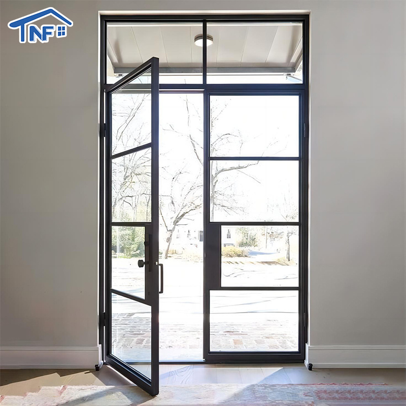 Manufacturer Modern Double Exterior/Interior Grill Steel French Door Designs Glass Wrought Iron Door