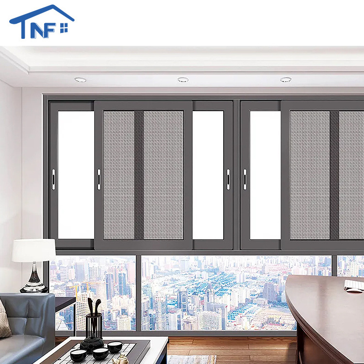 Black Aluminum Sliding Window To The Balcony Color Blue Glass Sliding Glass Reception Windows