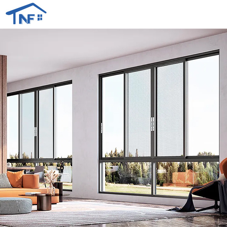 Black Aluminum Sliding Window To The Balcony Color Blue Glass Sliding Glass Reception Windows