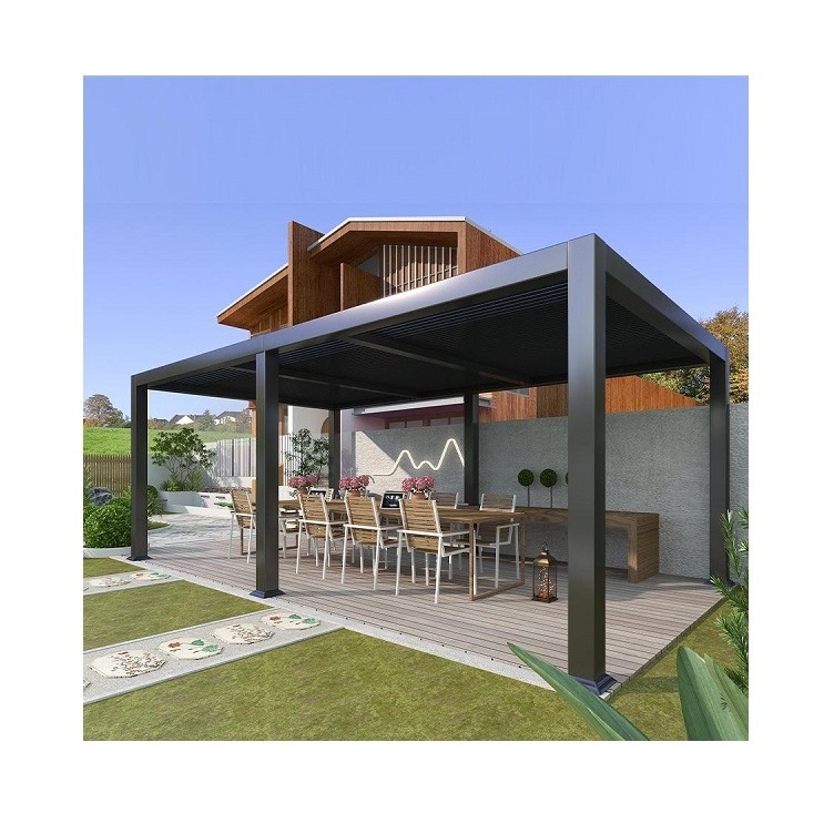 Sun Shutter Motorized System Remote Control Garden Pergola Aluminium Louvered Gazebo with Powder Coated Frame