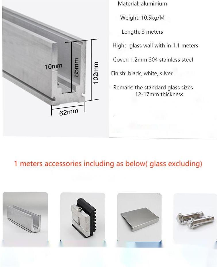 High Quality Balcony Aluminum U Channel Glass Clamp Railing / Aluminium U Channel Profile for Glass Railing