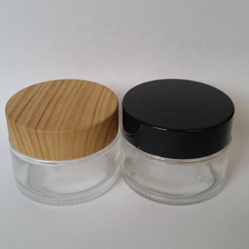 glass jar 30ml 50ml 100ml shiny glossy black plastic ABS cap