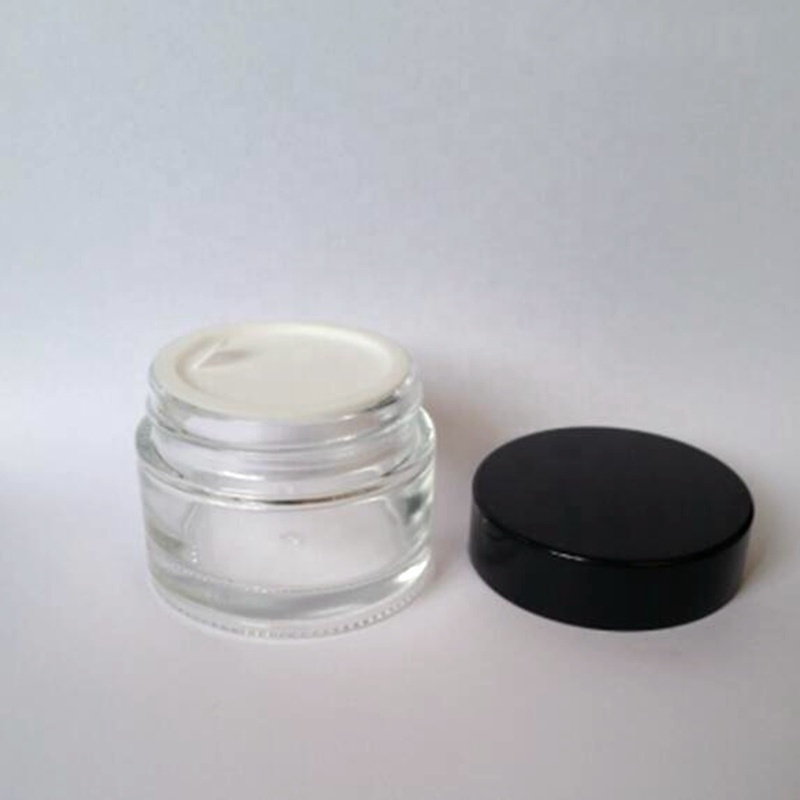 glass jar 30ml 50ml 100ml shiny glossy black plastic ABS cap