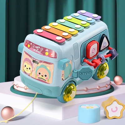 Cartoon toy mini music bus 8 tones hand knock on piano colorful educational xylophone toy for kids