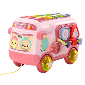 Cartoon toy mini music bus 8 tones hand knock on piano colorful educational xylophone toy for kids