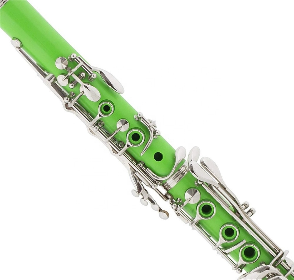 Wholesale colorful clarinet Bb tone ABS resin green 17keys clarinet with bag wind instruments