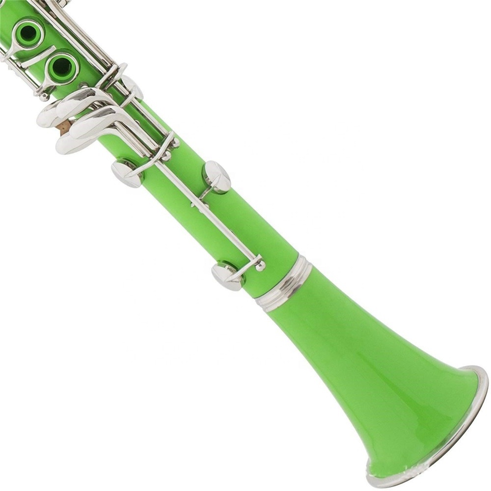 Wholesale colorful clarinet Bb tone ABS resin green 17keys clarinet with bag wind instruments