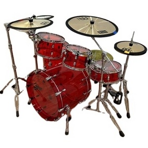 HOT-Selling transparent exquisite red/white/blue 5 drum 2/3/4 cymbals beginner practice acrylic drum set