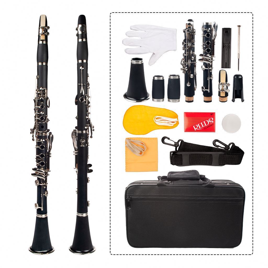 Clarinet Canas Instrument for Sell ABS Composite Wood of Wind Instrument High Quality Professional Bb 17key Black Silver Plated