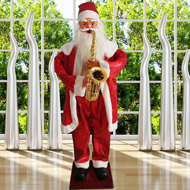 Santa Claus electric old man 1.8 meters ornaments with music blowing saxophone toy cross-border Christmas decorations