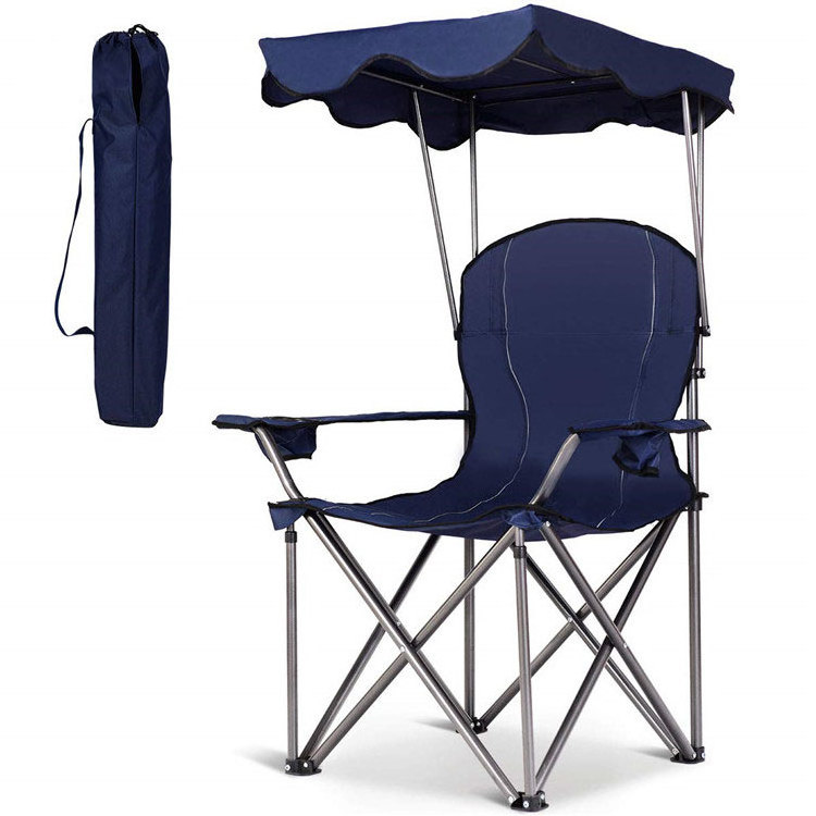 Retractable Shade Canopy Portable Camping Lounge Chair Lawn Hiking Travel Beach Fishing Oversize Folding Camping Chair