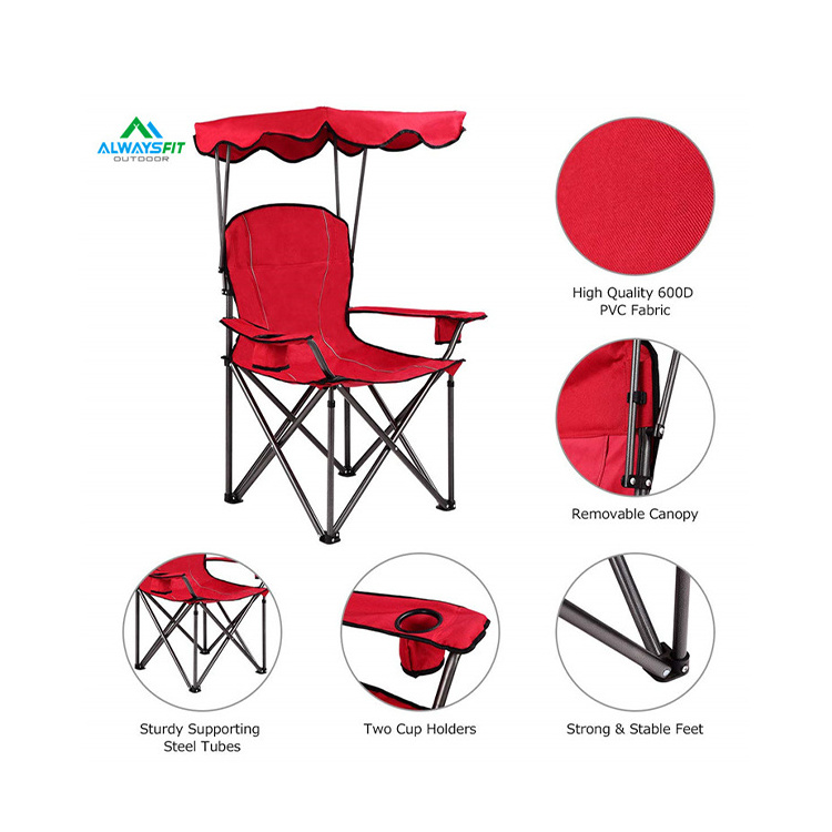 Retractable Shade Canopy Portable Camping Lounge Chair Lawn Hiking Travel Beach Fishing Oversize Folding Camping Chair