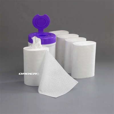 Perforated Spunlace woodpulp Nonwoven Fabric dry wipes roll for Wet Wipes in canister / tub/ bucket