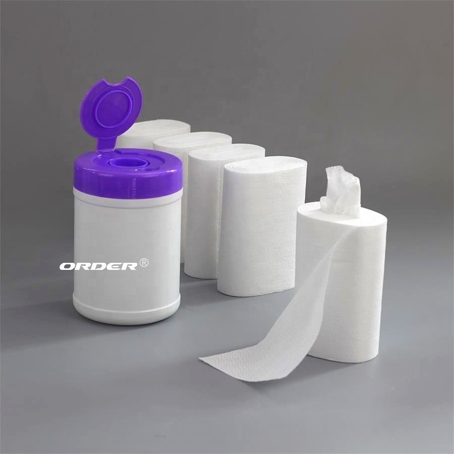 Perforated Spunlace woodpulp Nonwoven Fabric dry wipes roll for Wet Wipes in canister / tub/ bucket