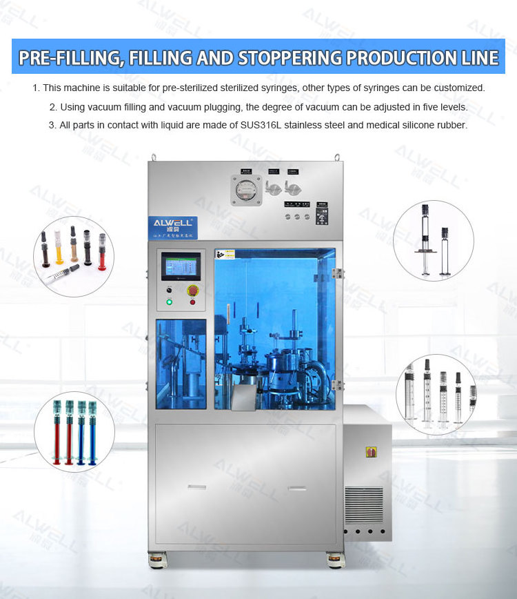 Automatic rotary Suction Medical Disposable 1ml 3ml 5ml 10ml  Prefilled Glass Lock Injection Syringe Filling And Sealing Machine