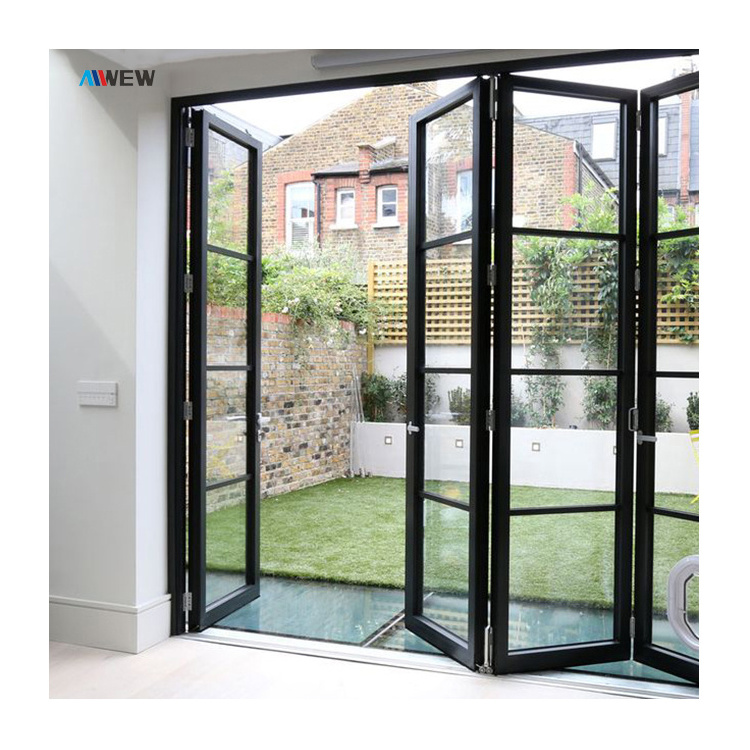 European Folding Door Aluminum Bifold Glass Exterior Doors Customized