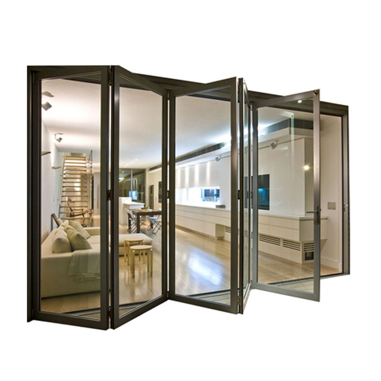 European Folding Door Aluminum Bifold Glass Exterior Doors Customized