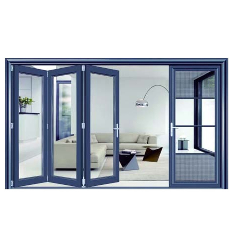 Alwew bi folding double glazing aluminum exterior glass bifold patio door accordion windows and doors