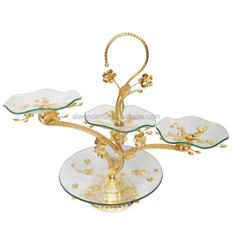 2024 arabic style 3 layer glass round wedding cake snack dishes stand