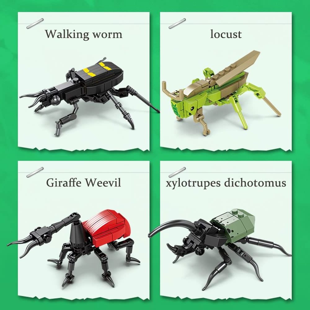 Building Block Toys Walking Worm Giraffe Weevil Locust Xylotrupes Dichotomus Building Set Collection Puzzle Building Blocks