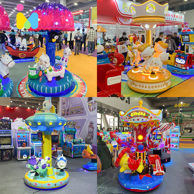 AMA Fairground Merry Go Round 3 Person Kids Rotating Carousel For Kids Coin Operated Game Machine