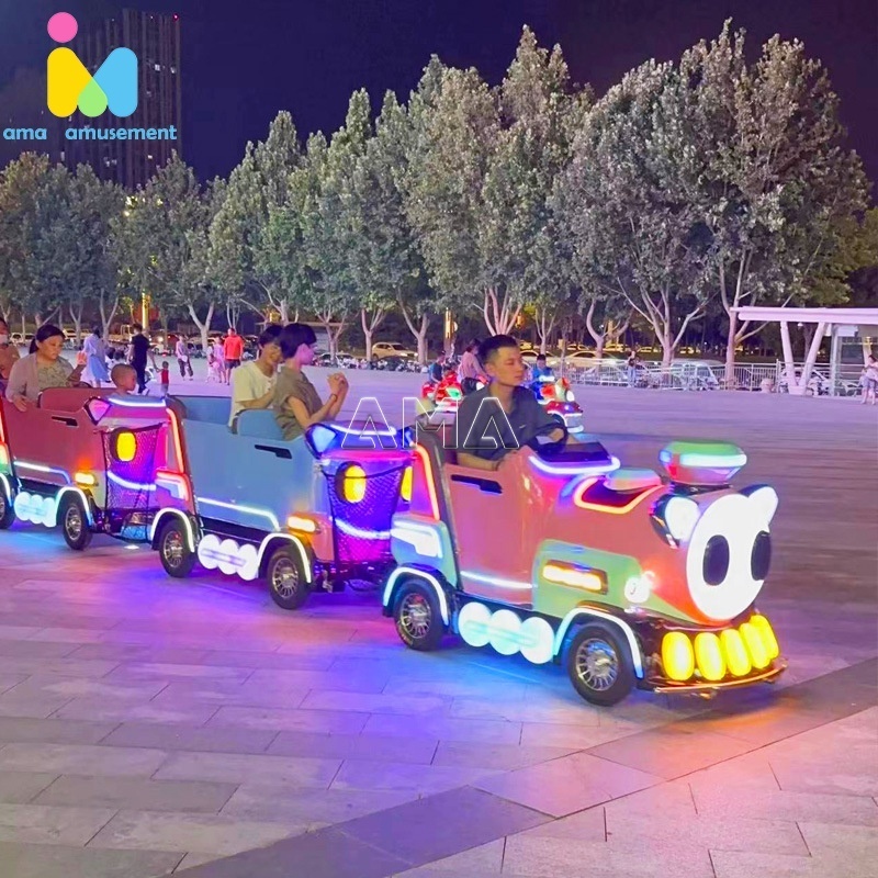 AMA Amusement Park Ride Pampered Train Ride Electric Trackless Mini Train With  For Shopping Malls