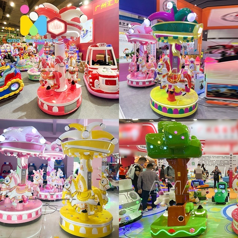 AMA Amusement Park Ride 3 Players Carousel Indoor Game Machine Small Kids Carousel Merry Go Round