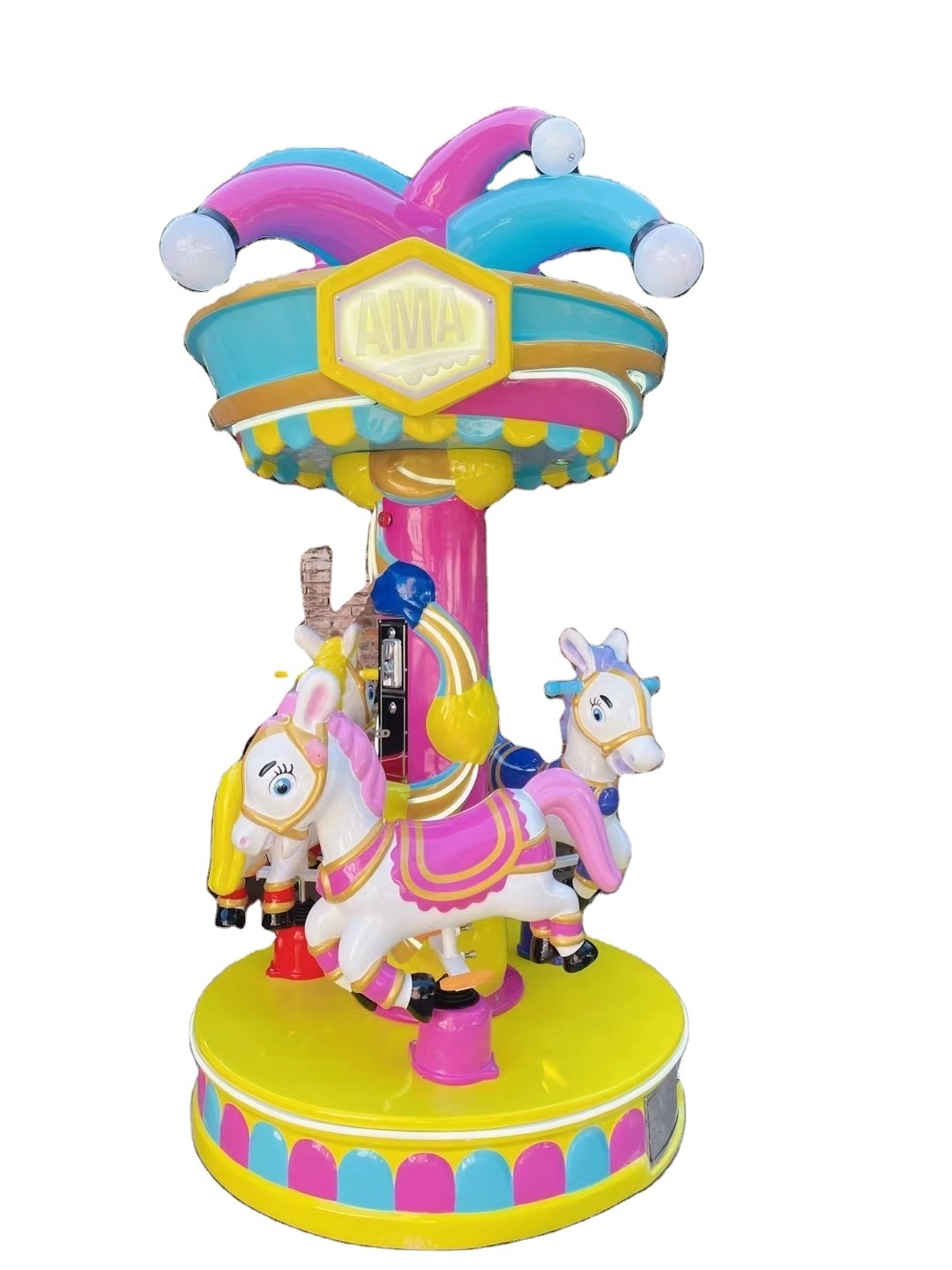 AMA Amusement Park Ride 3 Players Carousel Indoor Game Machine Small Kids Carousel Merry Go Round