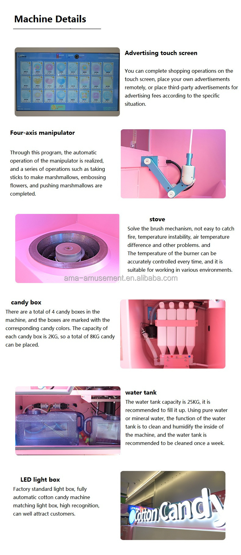 AMA Fully Automatic Commercial Cotton Candy Machine Marshmallow Floss Flower Cotton Candy Vending Making Machine