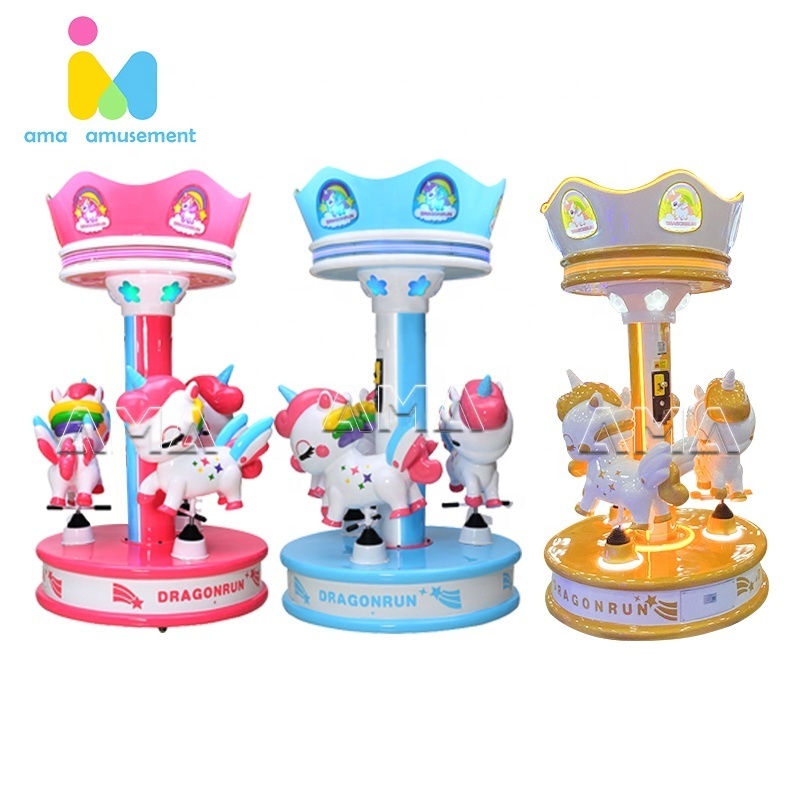 AMA Amusement Park Ride 3 Players Carousel Indoor Game Machine Small Kids Carousel Merry Go Round