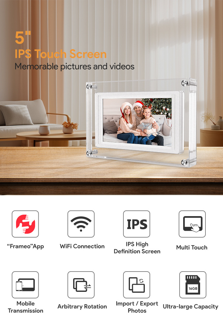 AMABOO 5 Inch Wifi Touch Video Nft Digital Photo Picture foto Frame Lcd Cloud Frameo Digital Photo Frame