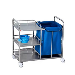 Amain Hospital Furniture 304 Stainless steel hospital Linen trolley Medical Waste Trolley Dirty Linen Trolley cart with Basin