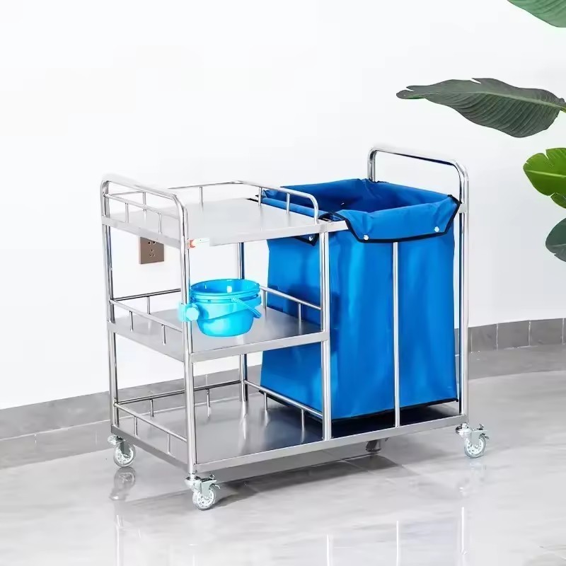 Amain Hospital Furniture 304 Stainless steel hospital Linen trolley Medical Waste Trolley Dirty Linen Trolley cart with Basin