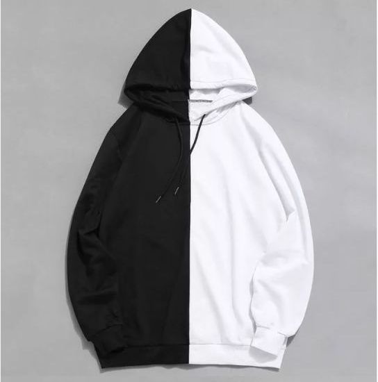 Custom Wholesale Men Fashion Two Colors Split Joint Sweatshirt Pullover Streetwear Hoodie