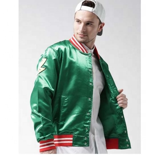 custom satin varsity jackets / 100% polyester satin baseball jacket / satin bomber jacket