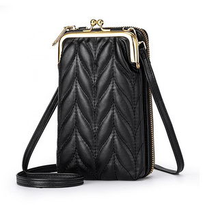 Fashion  Single Coin Metal Purse Frame Clutch Bag Multi-function Mini Phone Shoulder Bag Luxury Women Ladies Purse Wallets