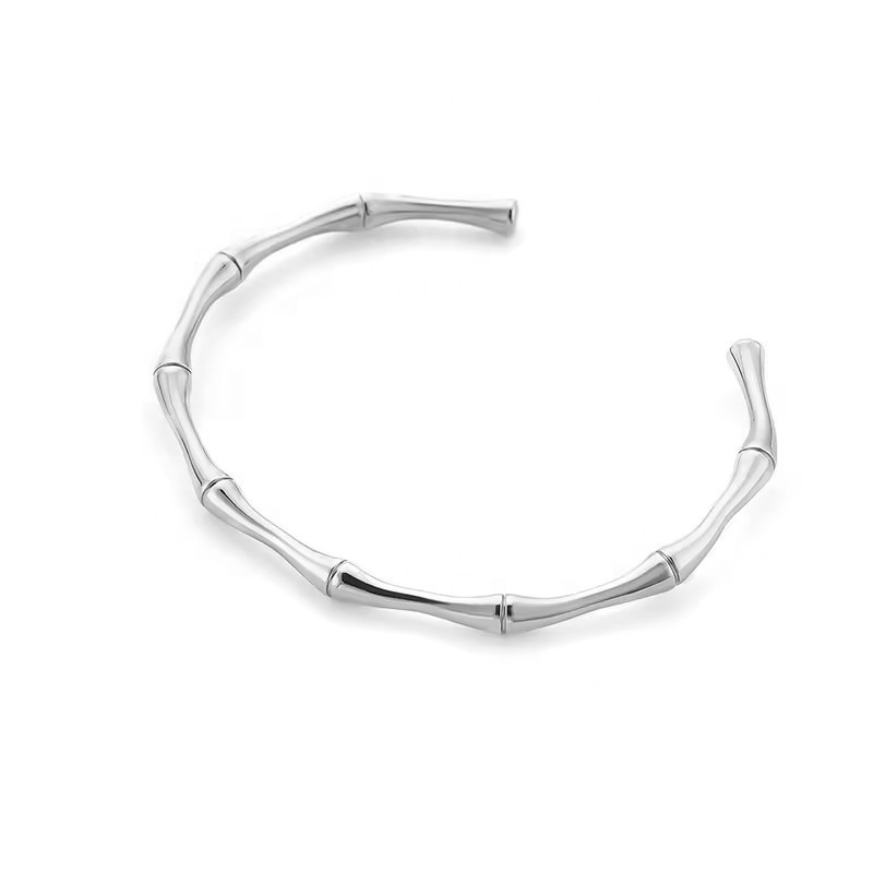 Hot Selling Bamboo Style Adjustable Bracelet Stainless Steel Classic Plain Open Clasp Bangle Best Friend Sister Fashion  Gift