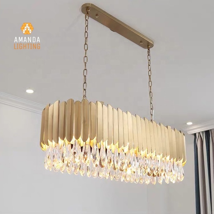 Modern Luxury Crystal Drop and Stainless Steel New Design Gold Pendant Chandelier For Dining Room Light Fixture USA