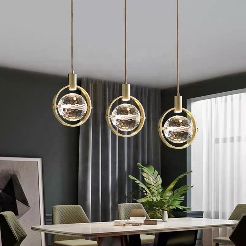 Simple Hanging Lamp Gold Luxury Modern Led Crystal Glass Pendant Light For Kitchen Island Light Hotel Bar Wedding Events  Deco