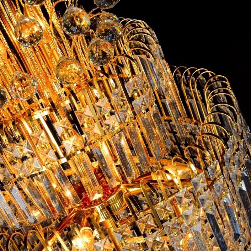 Gold Long Crystal Chandelier Modern Luxury Villa Hotel Loft Chandelier Stairs Long Pendant Lighting For High Ceiling Hotel Decor