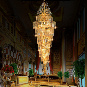 Gold Long Crystal Chandelier Modern Luxury Villa Hotel Loft Chandelier Stairs Long Pendant Lighting For High Ceiling Hotel Decor