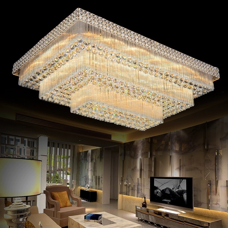 Modern Rectangle Crystal Ceiling Lamp LED Simple Crystal Chandelier Ceiling Light For Living Room Dining Room Deco