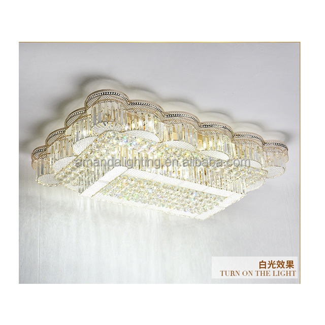 Modern Gold Rectangular Crystal Ceiling Mounted Lighting Fixtures For Home