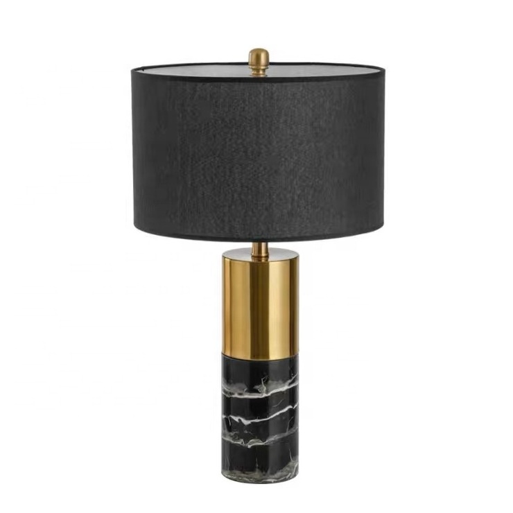 desk light marble lamp gold metal table lamp Black cloth cover living room bedroom study table lamp