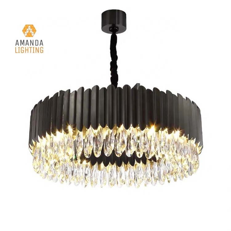 Fashion Stainless Steel and Gunmetal Modern Black Crystal Drop Chandelier For Dining Room Light Fixture