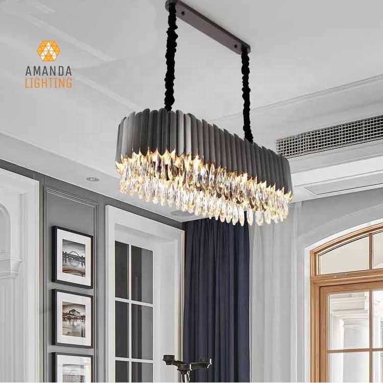 zhongshan hot sale luxury decorative oval crystal chandelier black lighting fixture for banquet hall chandeliers